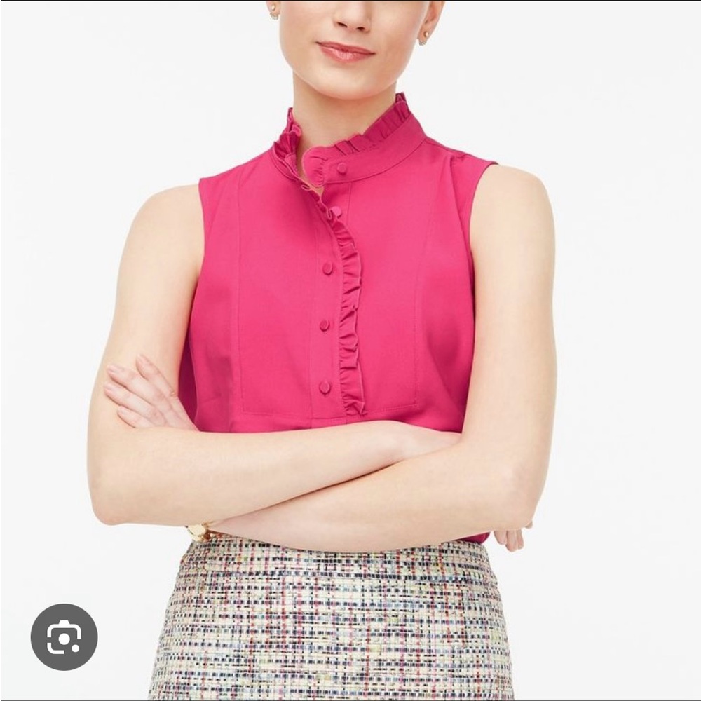 J. Crew Pink Ruffle Button-Up Blouse